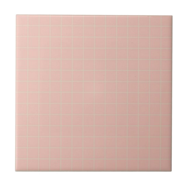 Pastel Soft Pink & Mint Green Checkered Pattern Ceramic Tile (Front)
