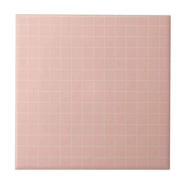 Pastel Soft Pink & Pale Yellow Checkered Pattern Ceramic Tile (Front)