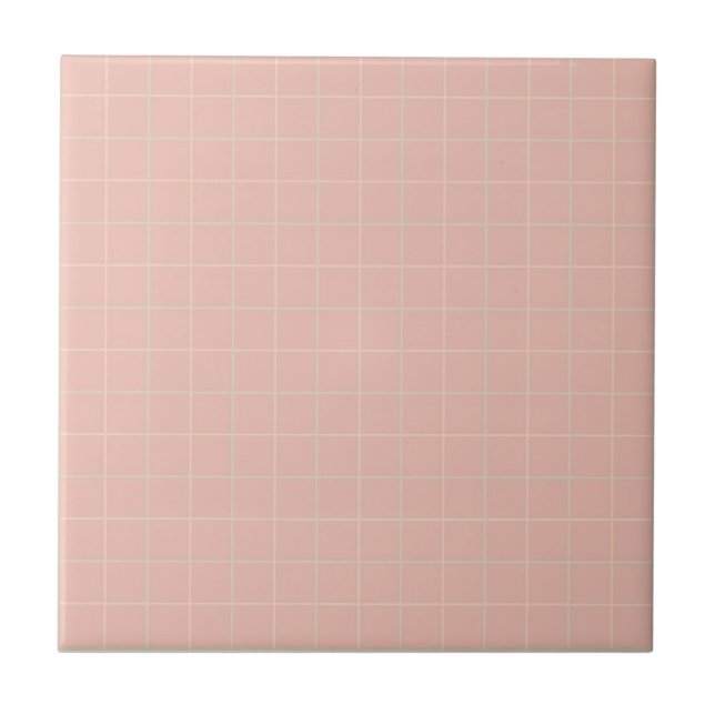 Pastel Soft Pink, Yellow & Mint Green Checkered  Ceramic Tile (Front)