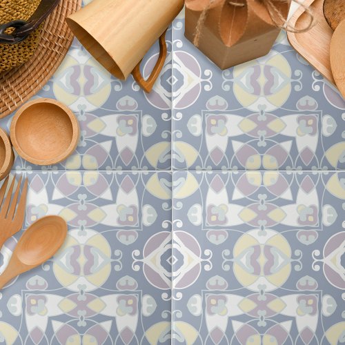 Pastel Soft Purple And Yellow Ethnic Pattern  Ceramic Tile