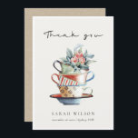 Pastel Soft Red Blue Stacked Cups Floral Tea Party Thank You Card<br><div class="desc">For any further customisation or any other matching items,  please feel free to contact me at yellowfebstudio@gmail.com</div>