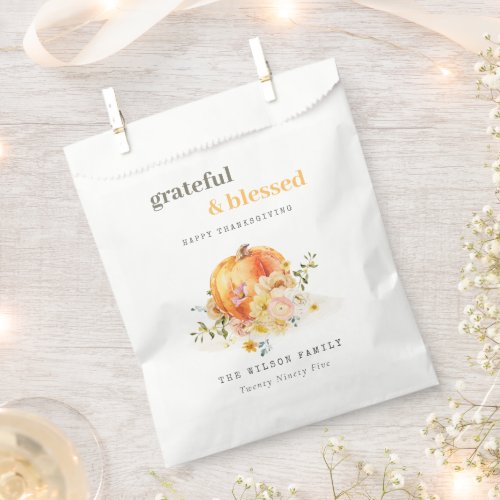 Pastel Soft Watercolor Floral Pumpkin Thanksgiving Favor Bag