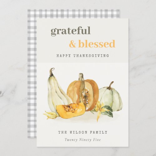 Pastel Soft Watercolor Floral Pumpkin Thanksgiving Holiday Card