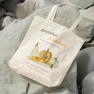 Pastel Soft Watercolor Floral Pumpkin Thanksgiving Tote Bag
