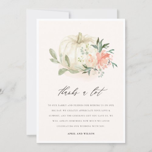 Pastel Soft White Pumpkin Blush Floral Wedding Tha Thank You Card