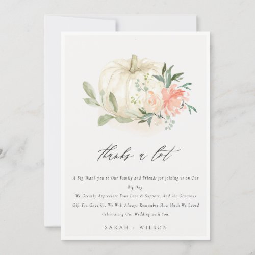 Pastel Soft White Pumpkin Blush Floral Wedding Thank You Card