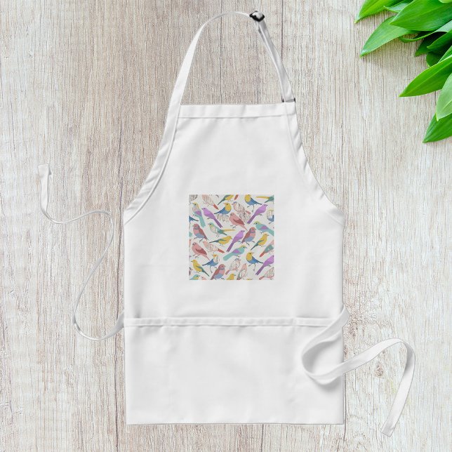 Pastel Songbirds Pattern Cute Watercolor Birds Adult Apron (Creator Uploaded)