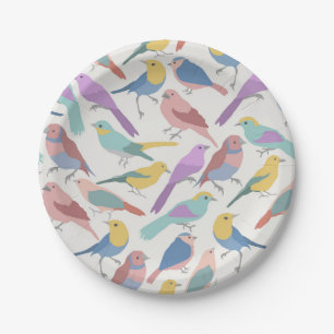 Pastel Songbirds Pattern Cute Watercolor Birds Paper Plates