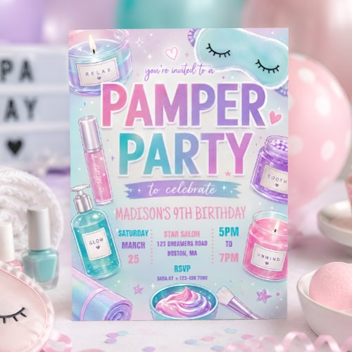 Pastel Spa Pamper Party Birthday Invitation