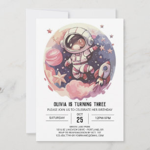 Pastel Space Odyssey Astronaut Birthday Invitation