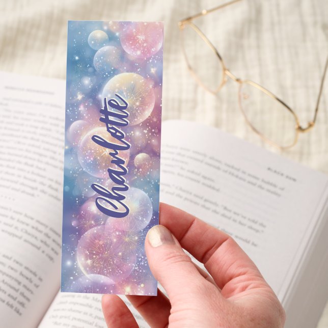 Pastel Sparkle Bubbles Glitter Personalized Bookmarks (Hand)