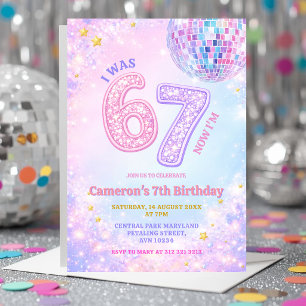 Pastel Sparkle Disco Glam 67 Kids Birthday Party Invitation