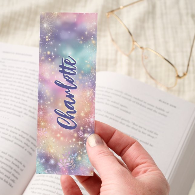 Pastel Sparkle Glitter Floral Personalized Bookmarks (Hand)