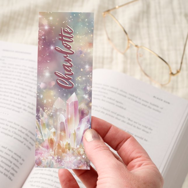 Pastel Sparkling Crystals Flowers Personalized Bookmarks (Hand)