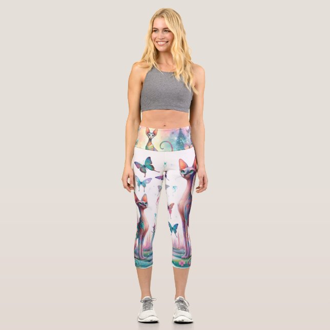 Pastel Sphnyxs Magical Garden Capri Leggings (Front)