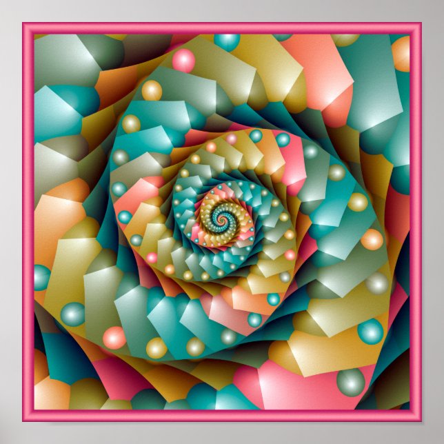 Pastel Spiral Fractal Design Poster (Front)