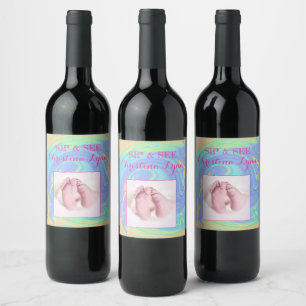 Pastel Spiral Welcome Baby Girl "Sip & See" Party Wine Label
