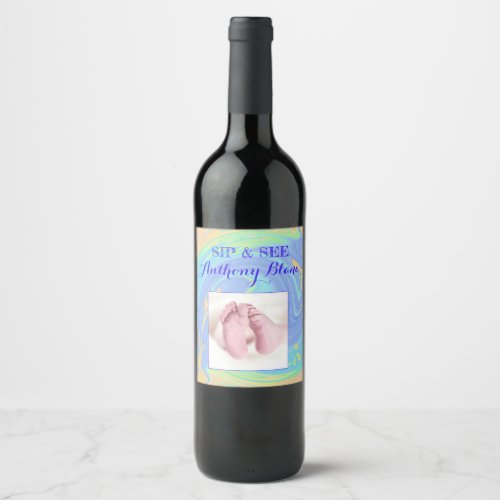 Pastel Spiral Welcome New Baby Sip  See Party Wine Label