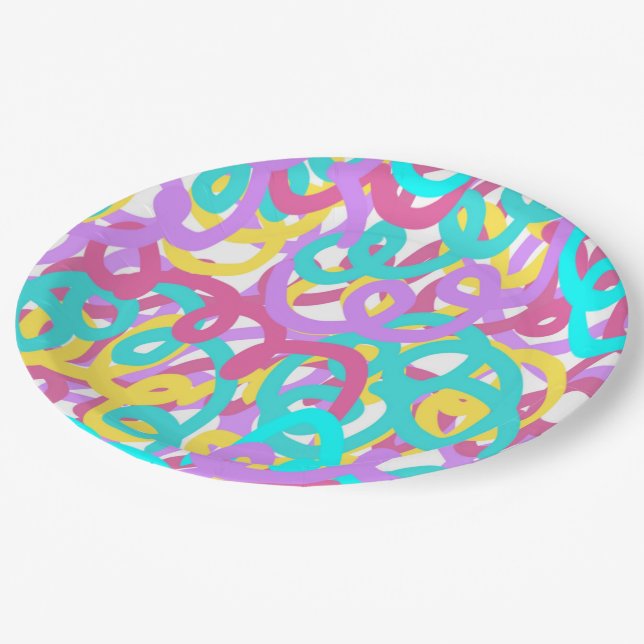 Pastel Spirals Abstract Print  Paper Plates (Angled)