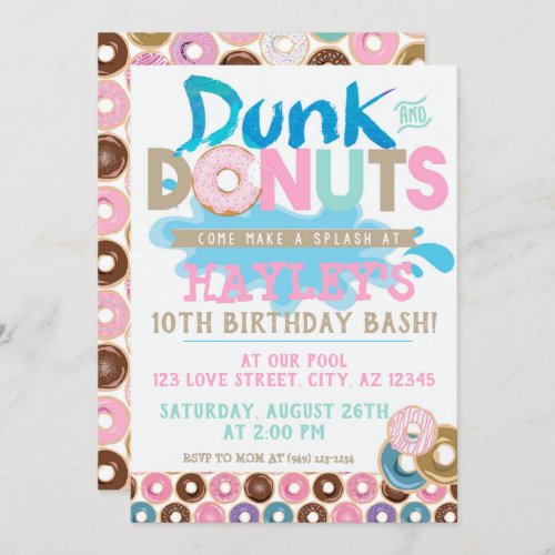 Pastel Splash Pool Dunk n Donut Party Birthday Invitation