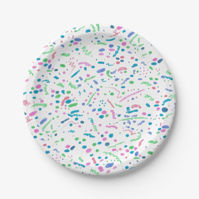Pastel Splatter Confetti Print Paper Plates (Front)