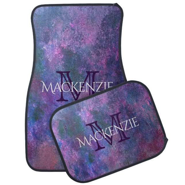 Pastel Splatter | Pink Purple Blue Green Monogram Car Mat (Set)