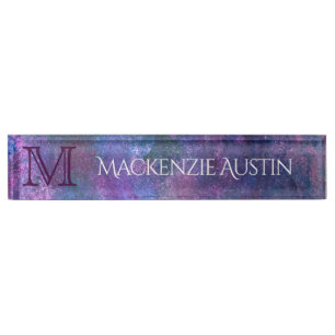 Pastel Splatter   Pink Purple Blue Green Monogram Desk Name Plate