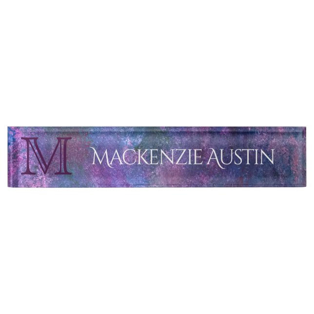 Pastel Splatter | Pink Purple Blue Green Monogram Desk Name Plate (Front)