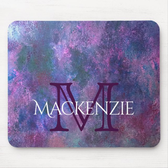 Pastel Splatter | Pink Purple Blue Green Monogram Mouse Pad (Front)