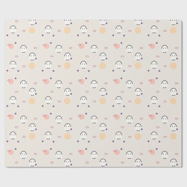 Pastel Spooky Coast Ghost Pattern Wrapping Paper (Flat)