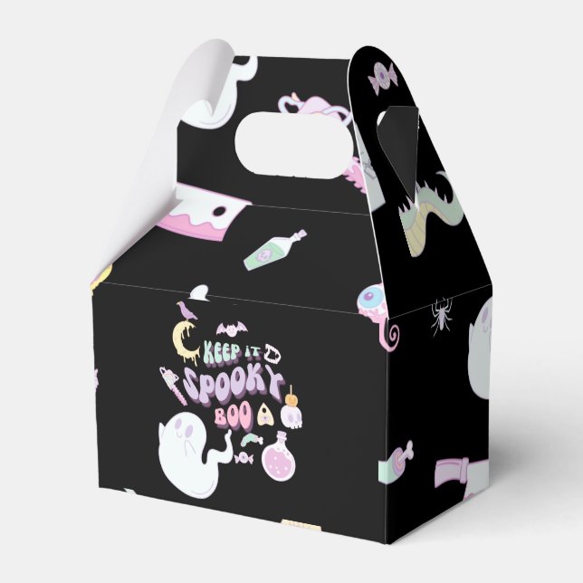 Pastel Spooky Ghost & Gang Black Halloween Favor Boxes (Front Side)
