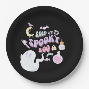 Pastel Spooky Ghost & Gang Black Halloween Paper Plates
