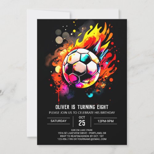 Pastel Sports Watercolor Soccer Birthday Invitation
