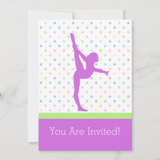 Pastel Spots Gymnastics in Lavender Invitation (Front)