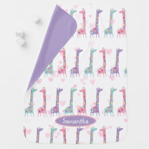 Pastel Spotted Giraffes on Hearts Baby Blanket
