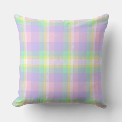 Pastel Spring Blossom Plaid Throw Pillow