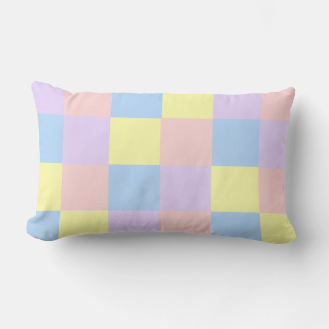 Pastel Spring Checkers Lumbar Pillow (Front)