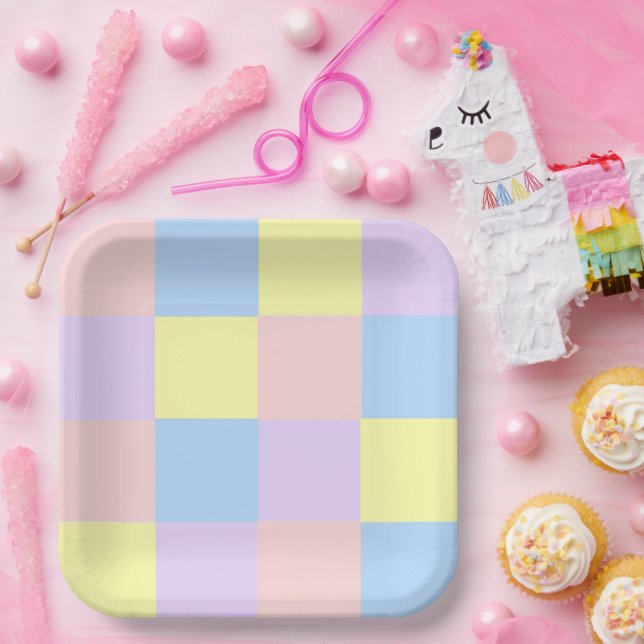 Pastel Spring Checkers Paper Plates (Party)