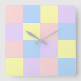 Pastel Spring Checkers Square Wall Clock