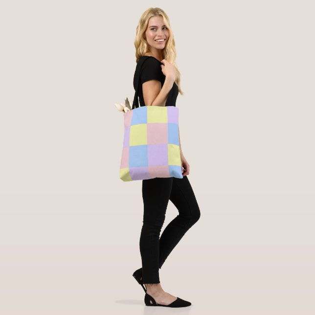 Pastel Spring Checkers Tote Bag (On Model)