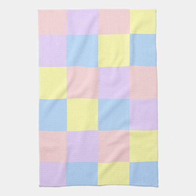 Pastel Spring Color Checkers Kitchen Towel (Vertical)