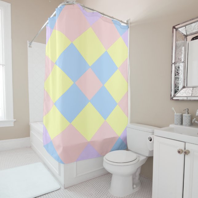 Pastel Spring Colors Argyle Shower Curtain (In Situ)