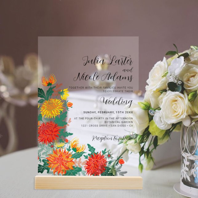 Pastel Spring Dahlia Wildflowers Wreath Wedding Acrylic Invitations (Creator Uploaded)