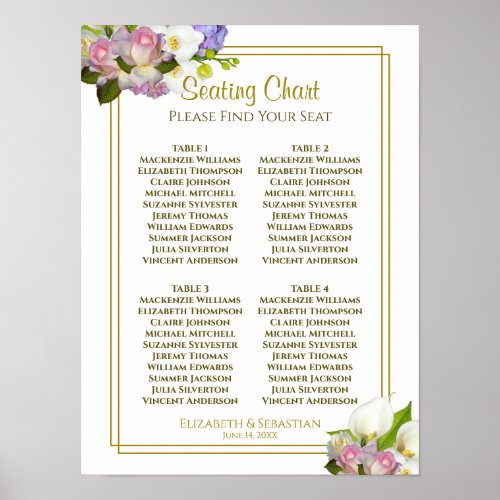 Pastel Spring Floral 4 Table Wedding Seating Chart