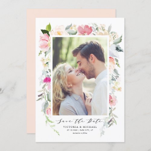 Pastel Spring Floral Blooms Frame Photo Save The Date