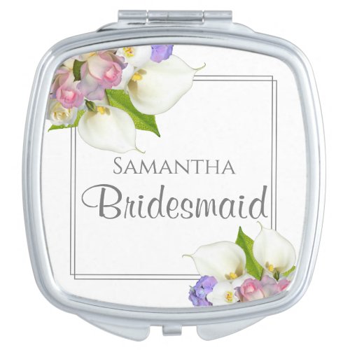 Pastel Spring Floral Bridesmaid Wedding Favor Compact Mirror