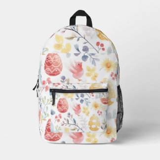 Pastel Spring Floral Decorative Eggs Easter Birdie Printed Backpack