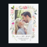 Pastel Spring Floral Frame Photo Save the Date Announcement Postcard<br><div class="desc">Announce your wedding date with this elegant and whimsical save the date postcard. It features watercolor illustration of pastel pink and yellow floral garland with script. Personalize by adding names,  date,  venue and other details. This floral photo save the date postcard is perfect for spring weddings.</div>