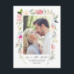 Pastel Spring Floral Frame Photo Save the Date Announcement Postcard<br><div class="desc">Announce your wedding date with this elegant and whimsical save the date postcard. It features watercolor illustration of pastel pink and yellow floral garland with script. Personalize by adding names,  date,  venue and other details. This floral photo save the date postcard is perfect for spring weddings.</div>