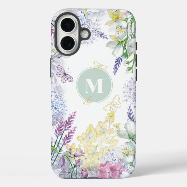 Pastel Spring Floral Monogram Case-Mate iPhone Case (Back)